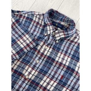 Polo Ralph Lauren Linen Shirt Mens XL Multicolored Plaid Long Sleeve Button Down